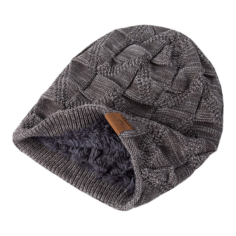 PAGE ONE Mens Winter Slouchy Beanie Warm Fleece Lined Skull Cap Baggy Cable Knit Hat Gray - Image 4